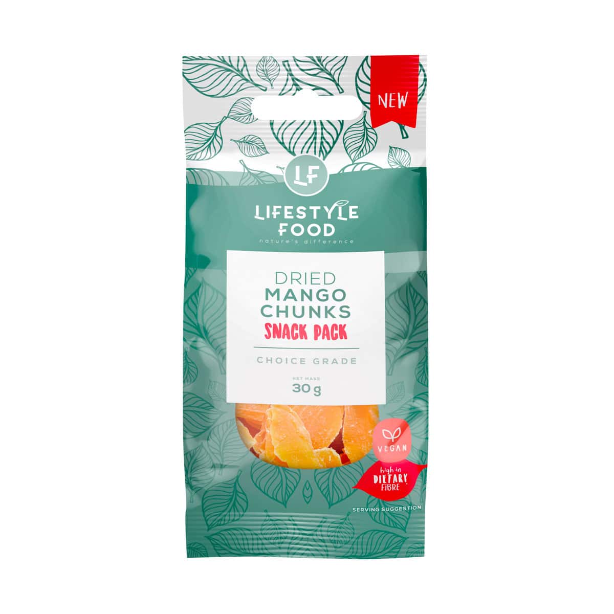 Lifestyle Food Dried Mango Chunks Snack Pack - 30g
