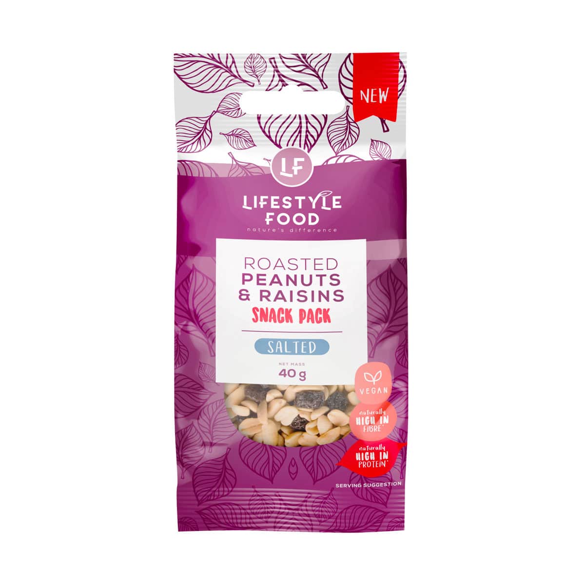 Lifestyle Food Roasted Peanuts & Raisins Snack Pack Salted - 40g